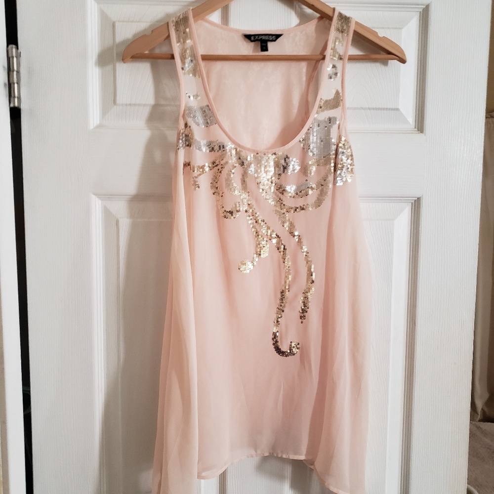 Express sheer sequin tank top